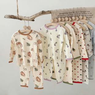 2025 Spring Children's Pajamas Pure Cotton Class A Baby's Home Clothes Girls' Long Sleeve Home Clothes suit Air Conditioning Pajamas