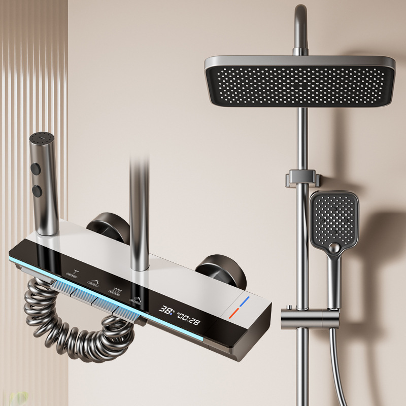 Espacio de aluminio temperatura constante lluvia lluvia conjunto doméstico luz de atmósfera de visualización digital baño presurizado ducha al por mayor transfronteriza