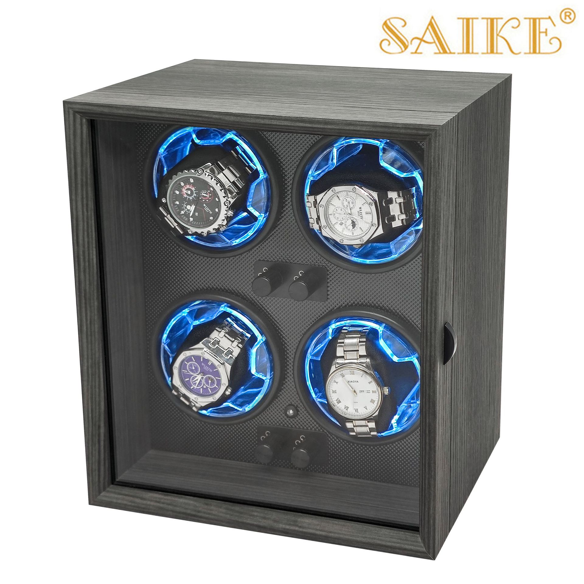 现货黑檀纹木质全智能4表位机械表摇表器开盖自停主动静音上链器