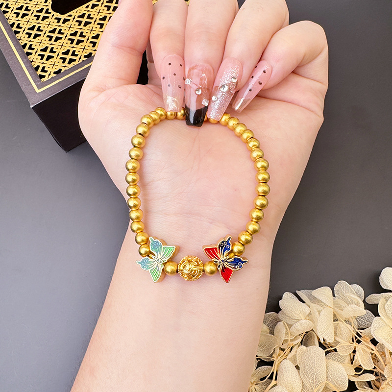 Nuevos productos de oro de arena vietnamita lujoso esmalte de color mariposa brazalete de cuentas de hormigón lujoso no se desvanecerá joyas de alta calidad