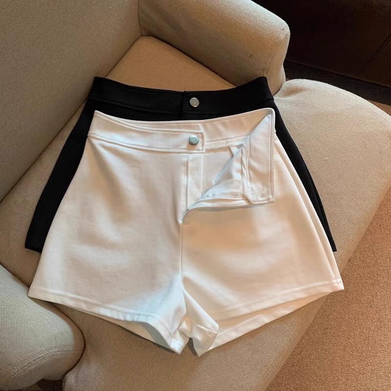 White High-Waisted Elastic Tight-Fitting Shorts for Women, Summer Casual Pants, Black Sexy Hot Pants, Spring and Autumn Trendy Style