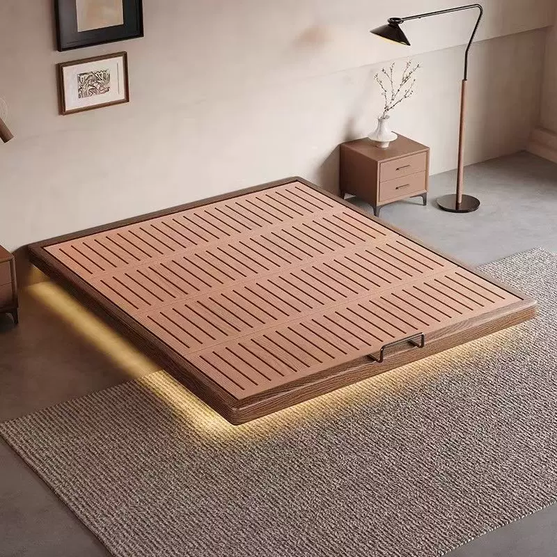 实木榉木白蜡骨架床头榻榻米齐边简约全实悬浮木床卧室现代小户型