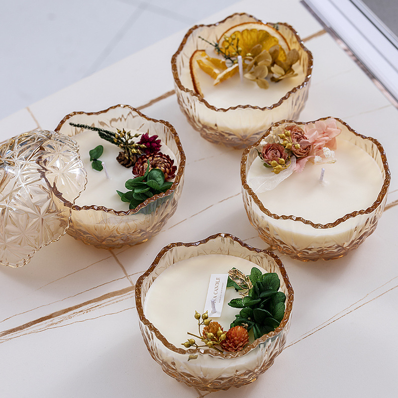 Velas de cera de incienso de vidrio de ámbar cera de decoración navideña adornos flores secas velas perfumadas decoración del hogar