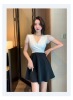 Slim fitting lace patchwork deep V hem dress