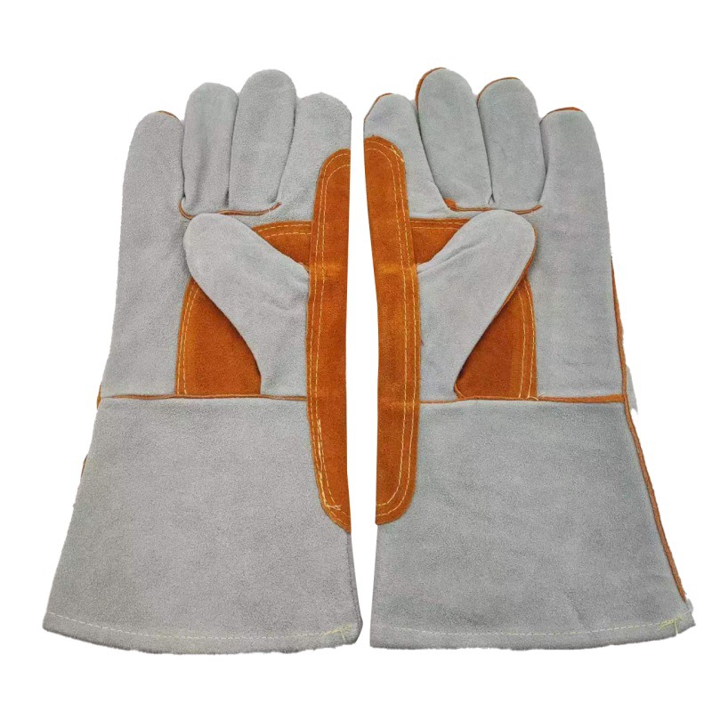 鹿鼎山AB级牛皮35厘米耐磨耐高温双色手掌加固电焊手套