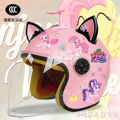 Motosiklet kaskı (dəbilqə) – Helmet Four Seasons Universal Warm - pink-half-helmet-random-windmill-black-and-pink-fox-ears-childrens-3c-certification-pony-tzt