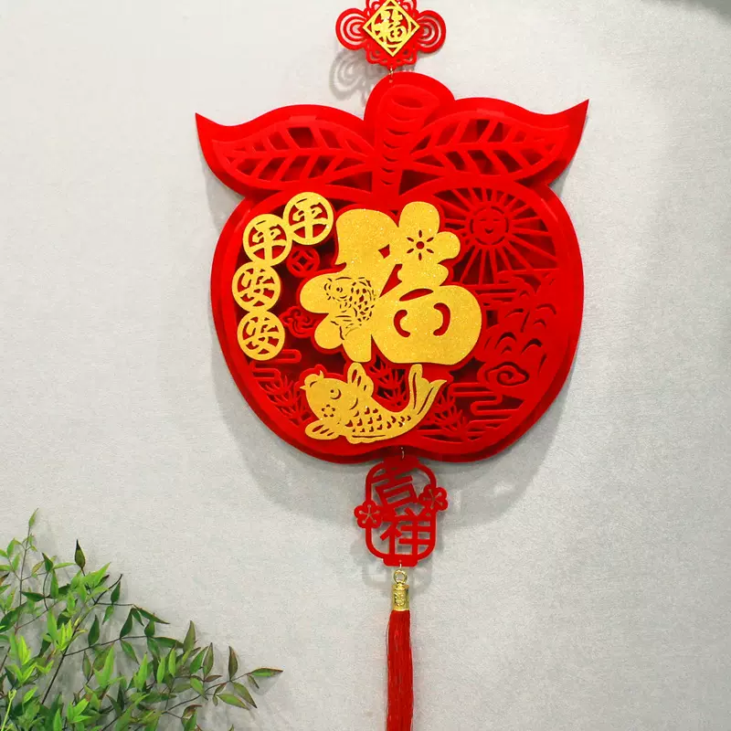 龙年春节装饰挂饰新年过年挂件无纺布毛毡布镂空双层立体挂件批发