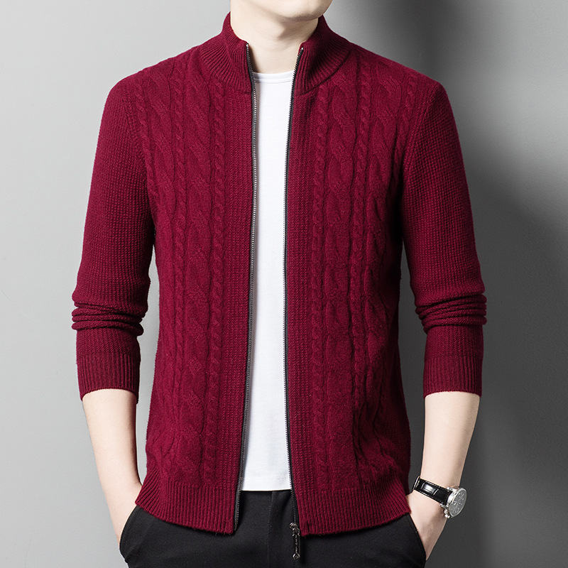 Neue 2024 Winter Casual mittleren Alters Strickjacke Langarm Business dünnen Stil Stehkragen Herren Strickpullover_voghion.com