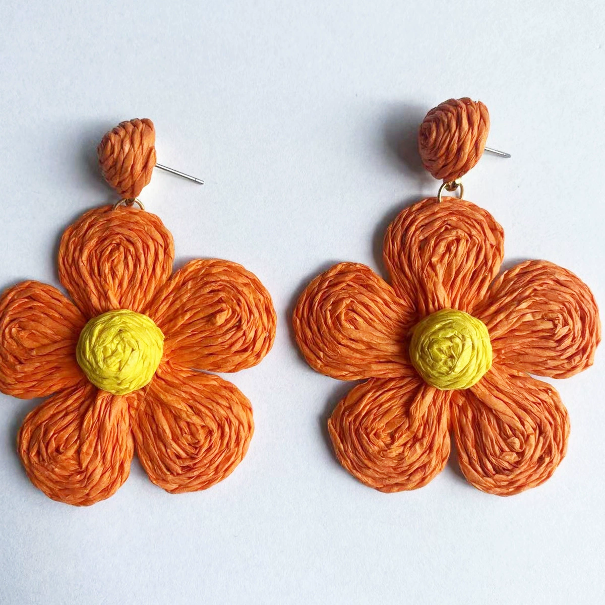 Summer woven beach earrings handmade, accessory, boho style, flowered