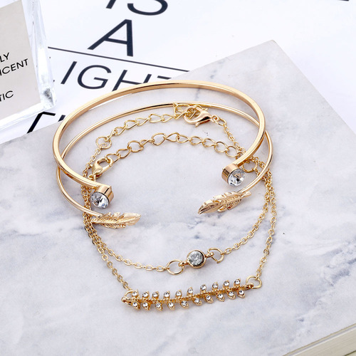 Mushang Multi-layer Bracelet Set Leaf Bracelet Women's Four-piece Set European and American Retro Bracelet Combination Wholesale