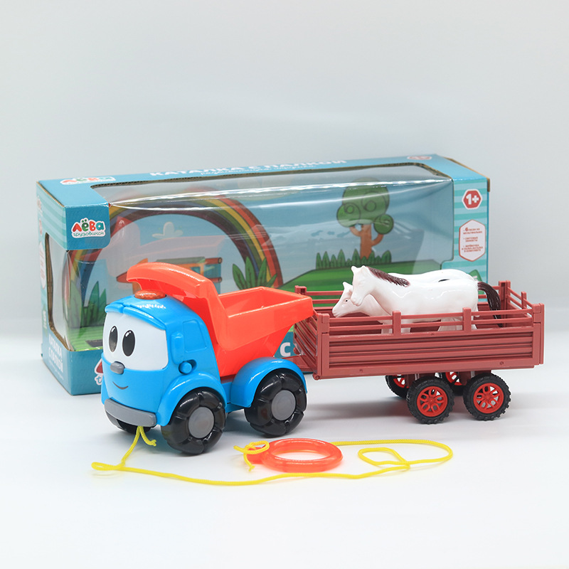 Gama completa de tractores azules, coches de granjeros rusos, tractores azules de inercia de dibujos animados, juego de estacionamiento para niños.