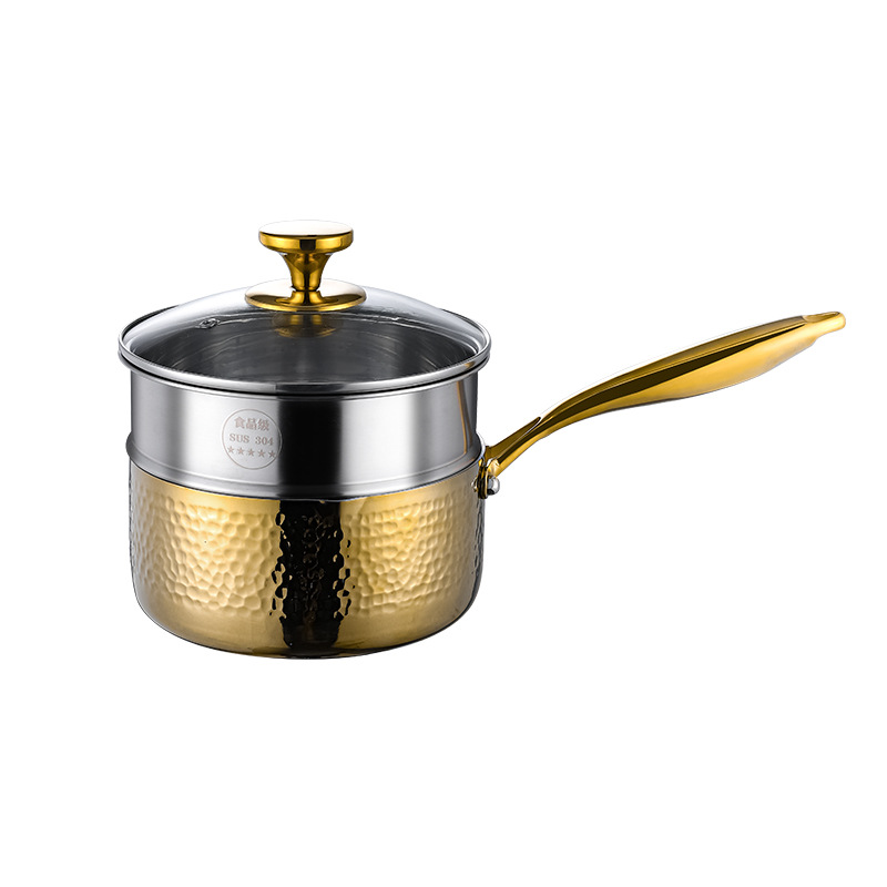 316 de acero inoxidable olla de leche hogar estufa de gas adecuado para el suplemento de alimentos para bebés olla de inducción olla de fideos martillo patrón de nieve olla plana
