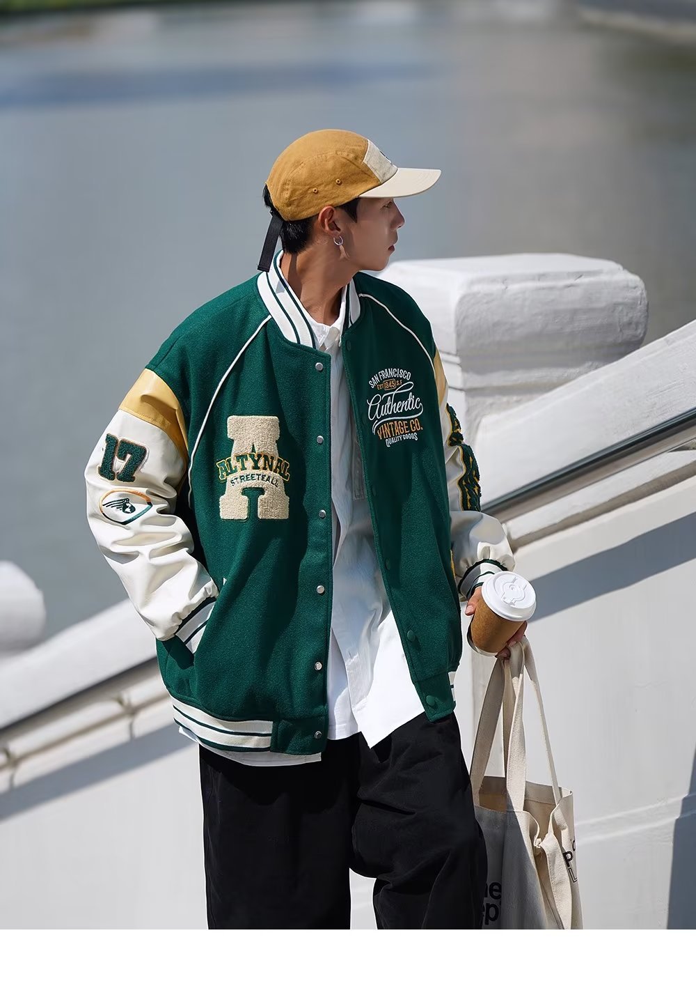 Giacca da baseball uomo a contrasto stile coreano trendy urban_voghion.com