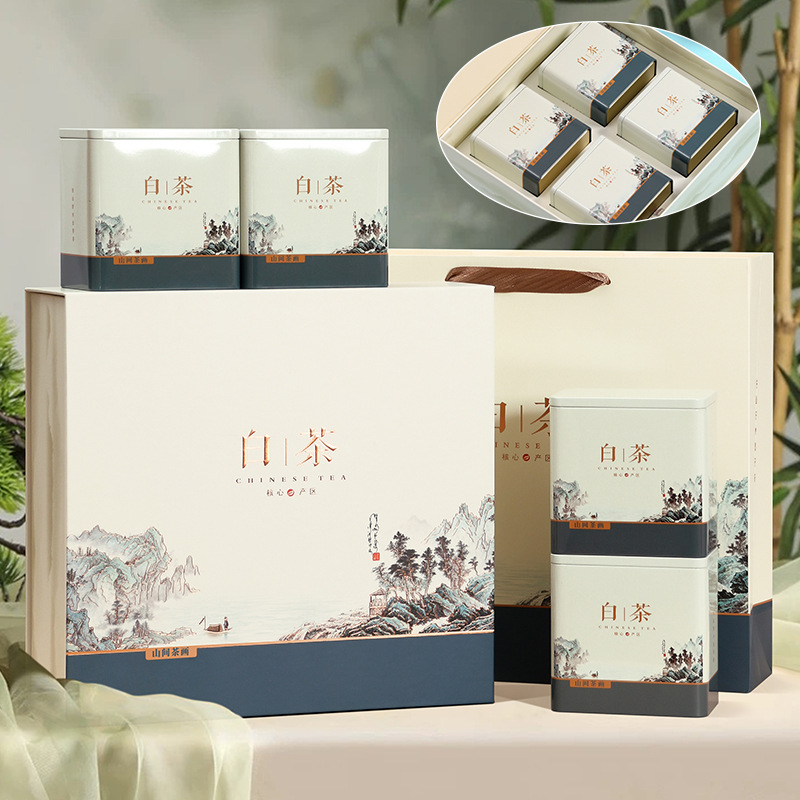 高档一斤装安吉白茶包装盒空礼盒4罐500克白茶茶叶礼盒装空盒