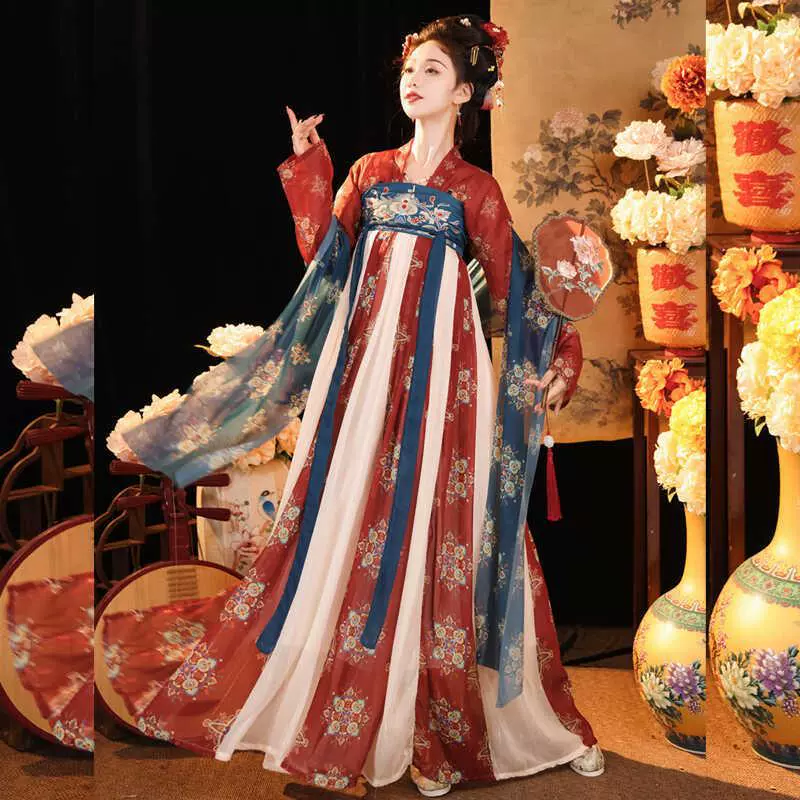 【Золотой век династии Тан】Ежедневный женский костюм Hanfu в стиле Fairy Tang, восстановленный китайский стиль длиной до груди Ruqun, цельный весенне-летний стиль.