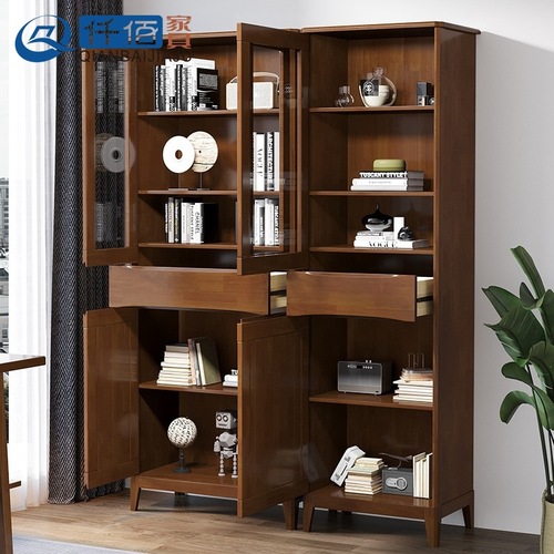 Modern simple solid wood cabinet study bookcase combination living room with glass door storage cabinet living room all solid wood display cabinet