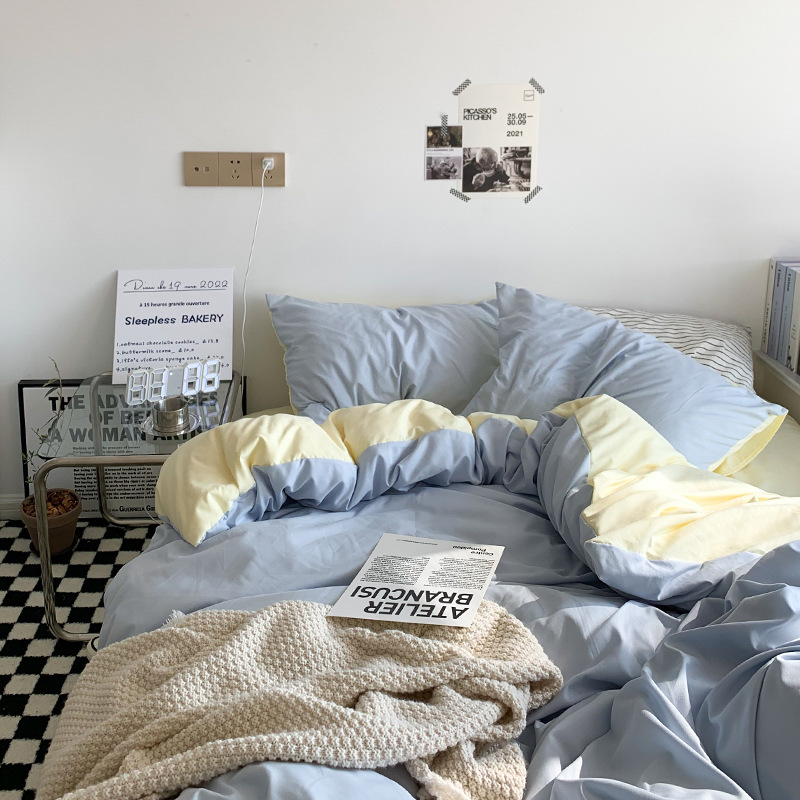 Youyixin ropa de cama de algodón lavado de cuatro piezas, funda de edredón, funda de cama, kit de sábana, dormitorio de estudiantes de tres piezas al por mayor