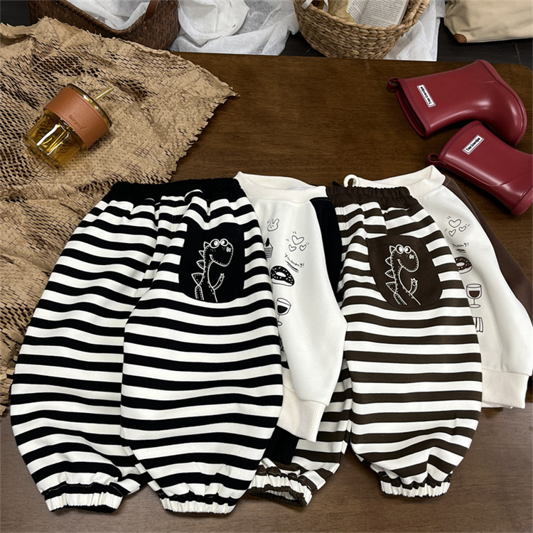 Baby children's striped casual sweatpants, boys' autumn clothing, cartoon pants, Korean version, girls' loose pants_voghion.com