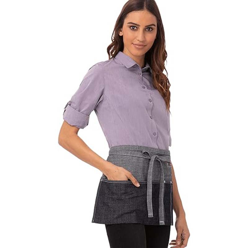 Transfronterizos algodón vaquero delantal rayas de contraste corto barista ropa de trabajo delantal de cocina doméstica al por mayor