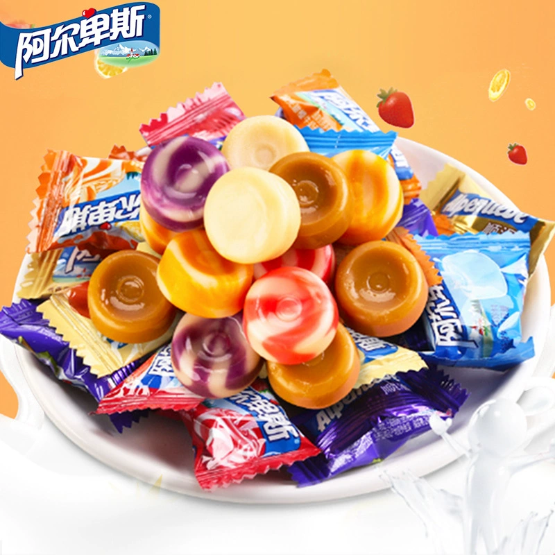 Молочный твёрдый леденец, смеси фруктовых вкусов, 500 г (≈130 шт) – стиль альпийский, мягкое сердцевина