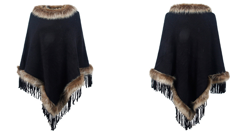 Knitted tassel cape women's solid color pullover loose shawl coat_voghion.com