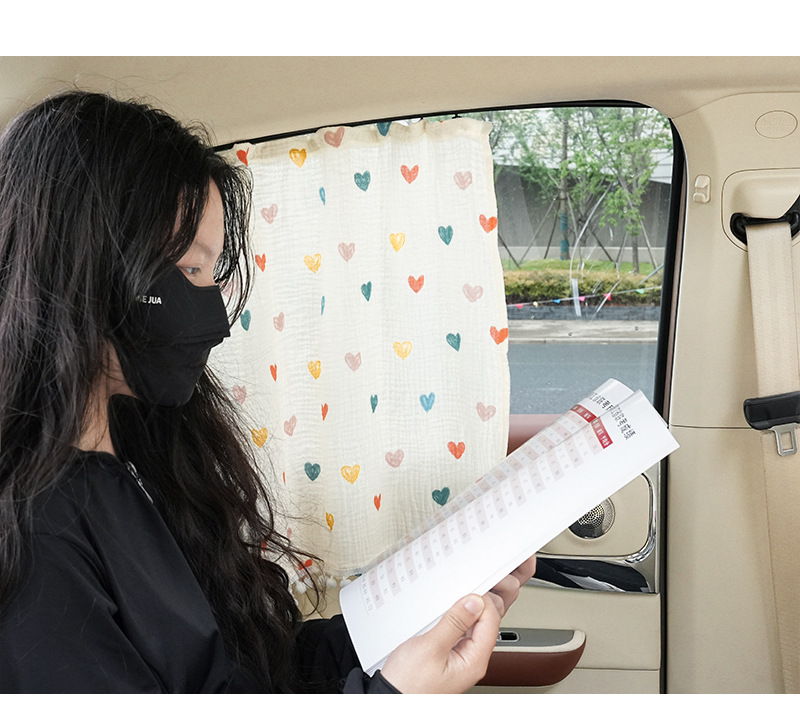 Love Bear Rabbit Car Curtain Embedded Track Car Sun Protection Sunshade Double Veil Car Sunshade