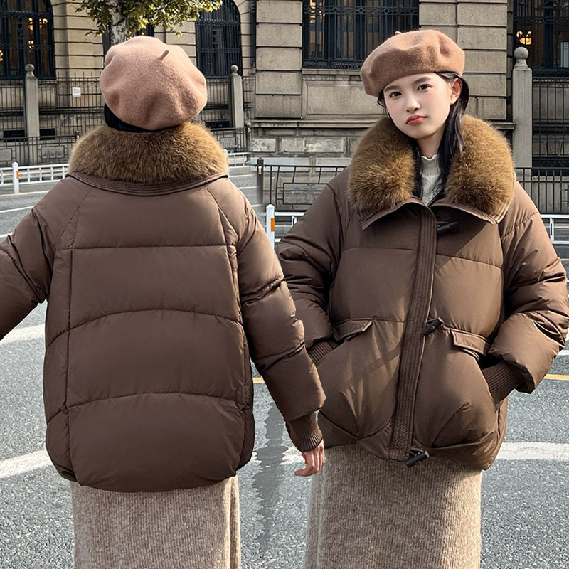 Внешняя торговля короткая пуховая хлопчатобумажная куртка женский зимний большой шерстяной воротник 2024 новый корейский