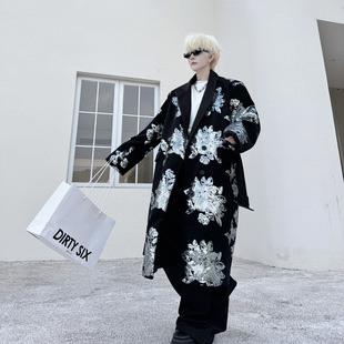 Autumn and winter high-grade feeling heavy craft bead embroidery mid-length knee-length woolen coat men's H2231 5195