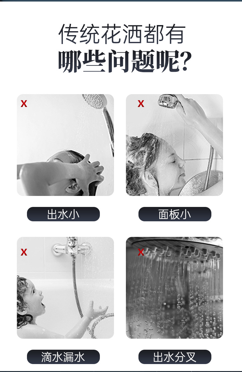 One-click water-stop Black Knight multi-functional powerful pressure-increasing showerhead with five adjustable Settings, handheld shower head Specification drawing