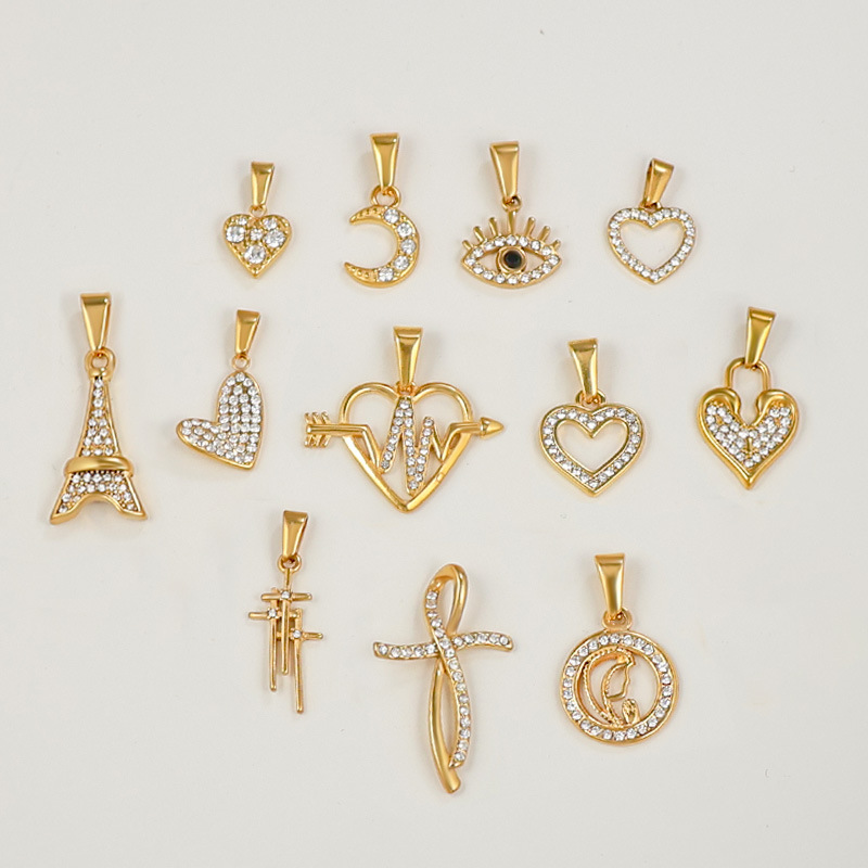 Simple Stainless Steel Diamond-Encrusted Moon Heart Eye Single Pendant European and American Cross-Border Titanium Steel Plated 24K Gold Jewelry Wholesale