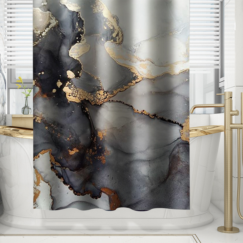 Cortina de baño de textura de mármol amazónico impermeable a prueba de moho baño de cuatro piezas cortina de baño impermeable a prueba de agua image 3
