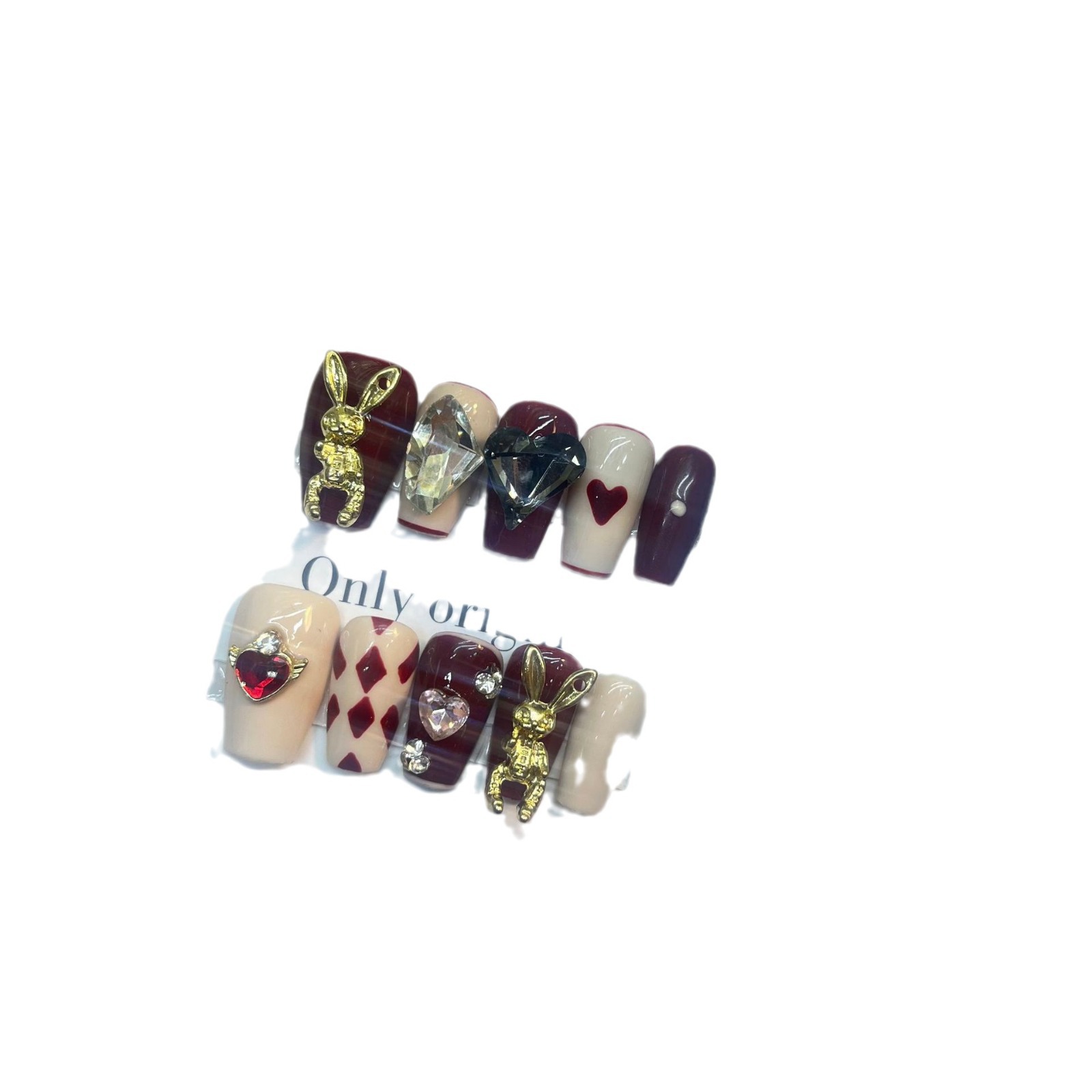 [Original] hecho a mano desgaste de uñas pintado a mano Placa de ajedrez rejilla chica caliente aleación Vitley conejo hecho a mano clavo 219 #