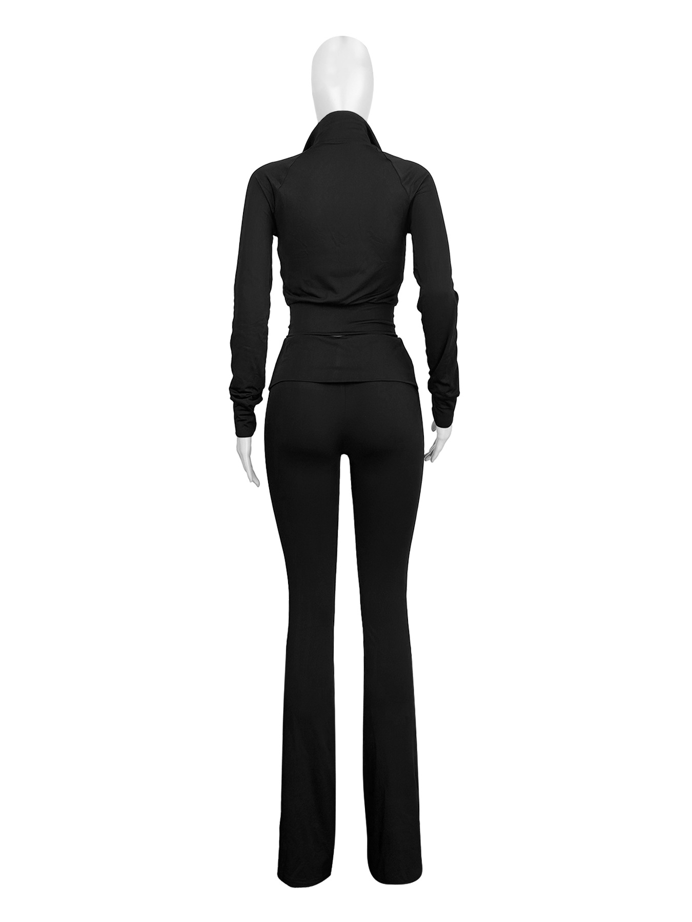 Women Clothing Sports Casual Tight Zipper Low Waist Fold Slightly Flared Fleece Lined Two Piece Sets