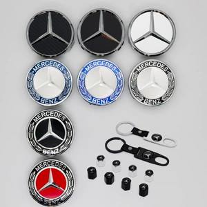 Mercedes Təkər Qapaqları, 75mm Gümüşü və Qara Plastik Təkər Mərkəzi Emblemləri