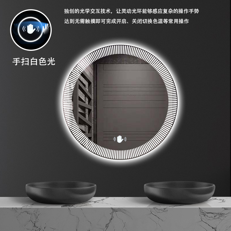 Espejo inteligente retro europeo desfogado lámpara luminosa redonda de baño espejo de vestir colgado en la pared inodoro inodoro