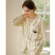 Mi Xi Mao Autumn New Arrival Cotton Satin Pajamas Women's Cardigan Bamboo Leaf Long Sleeve Trousers Casual Home Clothes Set