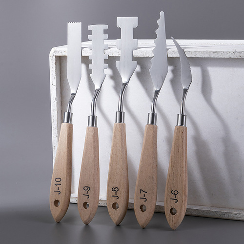 Stainless steel wood handle acrylic textured painting color tool spatula scraper sawtooth irregular art oil painting palette knife