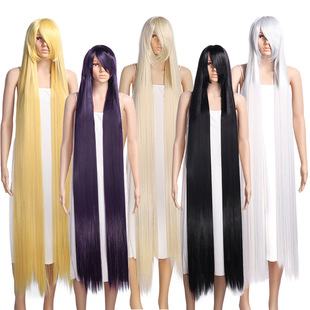 Main Shengda ancient costume 150CM long straight hair thickened 700g universal antique headgear black and white silver red yellow wig