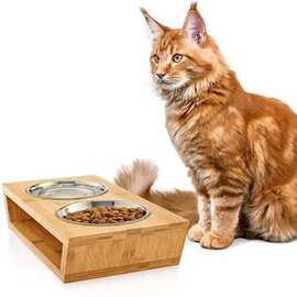 跨境木质猫狗碗架木制宠物猫狗喂食器双碗猫碗餐桌食盆架