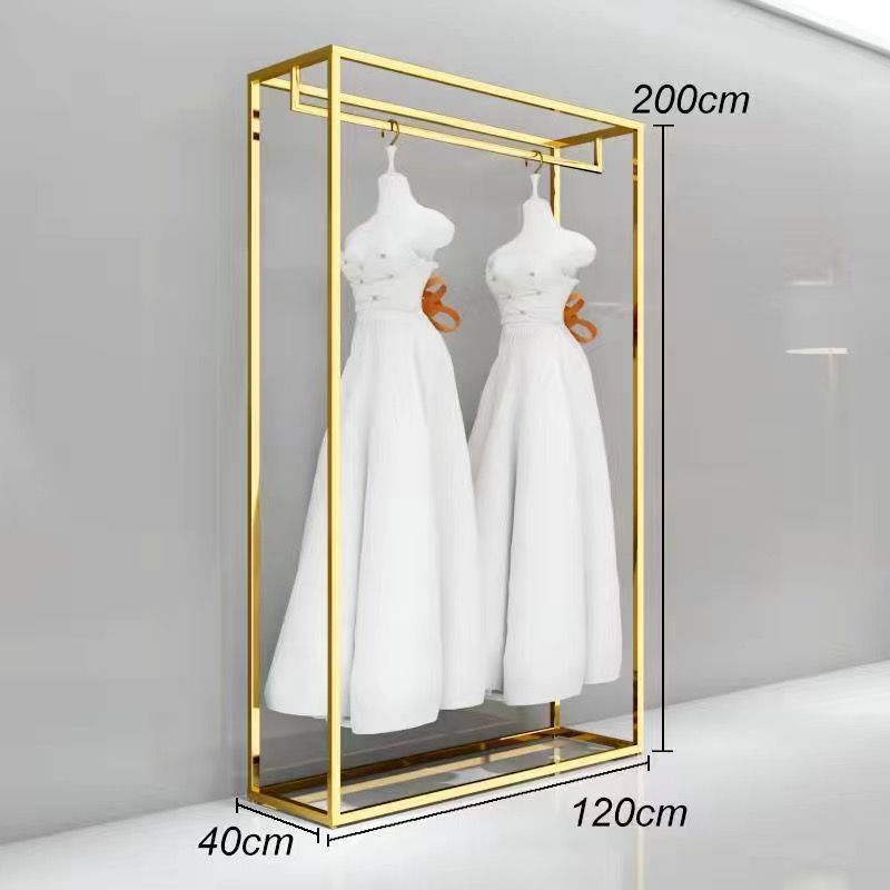 Estante de vestido de boda estante de estudio de suelo especial colgar percha de exhibición de ropa showhe estante de vestido dorado estante de traje de doble capa
