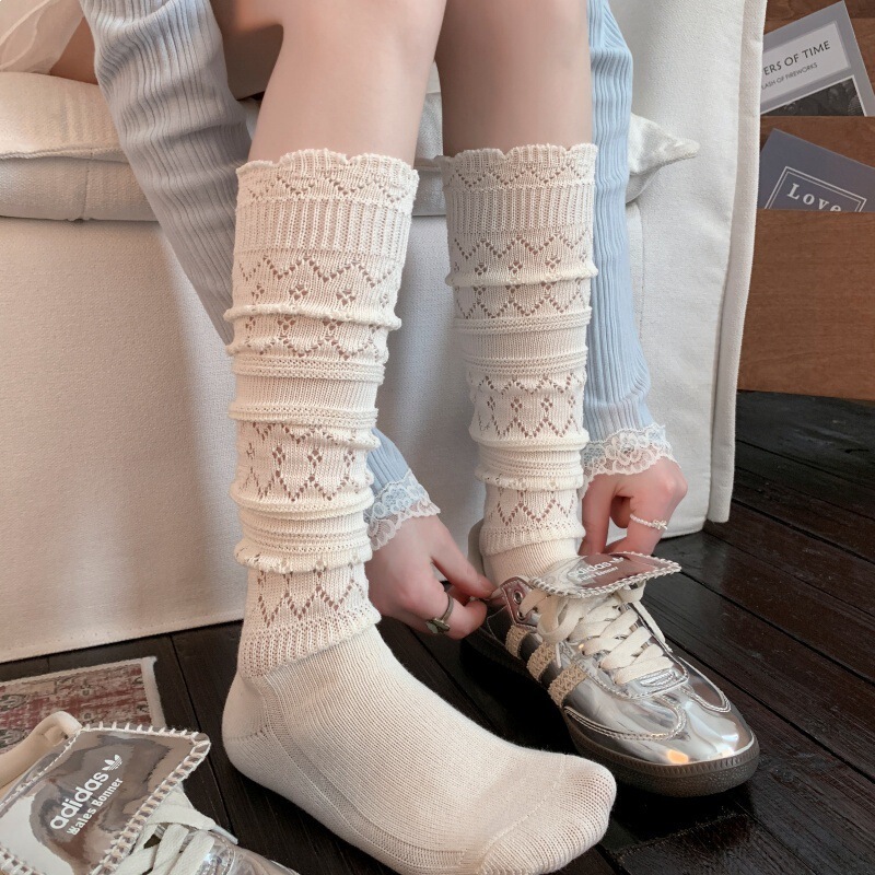 Youjiaxiu Spring Style Embossed Hollow-Out Calf Socks with Lace, Long Cotton Socks, Slimming and Sweet Style, Women's Stacked Calf Socks Youjiaxiu Spring Style Embossed Hollow-Out Calf Socks with Lace, Long Cotton Socks, Slimming and Sweet Style, Women's Stacked Calf Socks