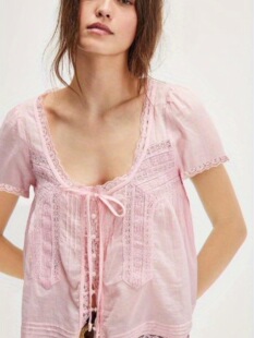 W 95634 French Tie Lace Trim Blouse ��ʽϵ���ٽz�� �羳���l