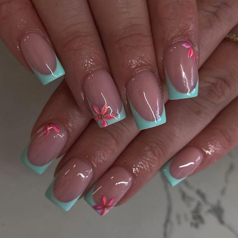 24Pcs Square Light Pink Mint French Style Flower Dream Suitable for Women to Wear Removable Manicure 24Pcs Square Light Pink Mint French Style Flower Dream Suitable for Women to Wear Removable Manicure