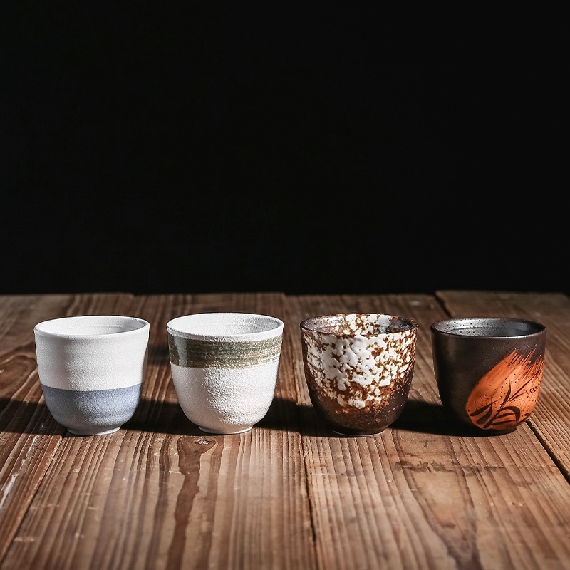 국경을 넘는 일본식 차컵, 물컵, 거친 질감의 도자기, 일본식 식기, 손으로 그린 컵, 국경을 넘는 커피컵, 상업용 도자기 소형 차컵