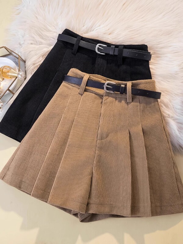 Autumn and Winter New High Waist Slimming Corduroy Shorts Women's Fashion Pleated Wide Leg Pants Small Outer Wear A- Shoe Pants Autumn and Winter New High Waist Slimming Corduroy Shorts Women's Fashion Pleated Wide Leg Pants Small Outer Wear A- Shoe Pants