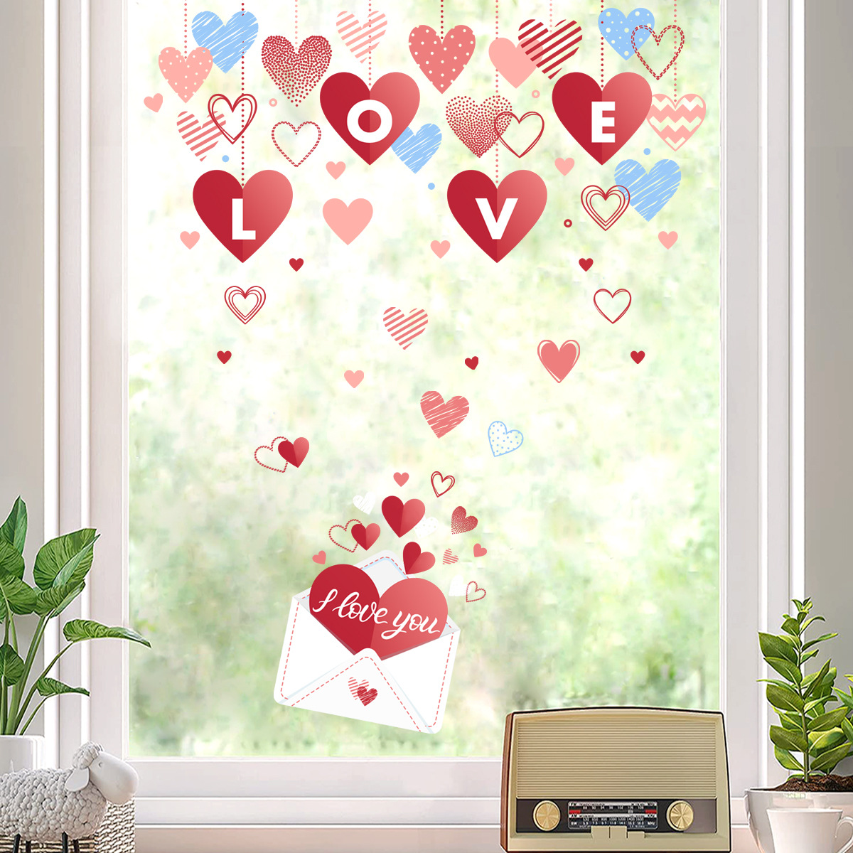 DJ044-YW情人节浪漫英文LOVE爱心窗贴静电玻璃贴情人节装饰贴画
