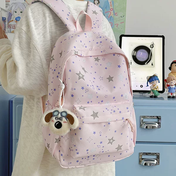 Japanese-Style New Large-Capacity School Bag for Women, Cute and Fresh Artistic Backpack, Casual Starry Design for Young Girls and Students