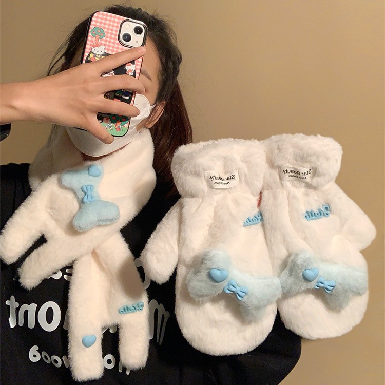 Stile coreano carino caldo peluche ispessito inverno sci ciclismo antivento antifreddo cartone animato collo appeso a cinque dita_voghion.com