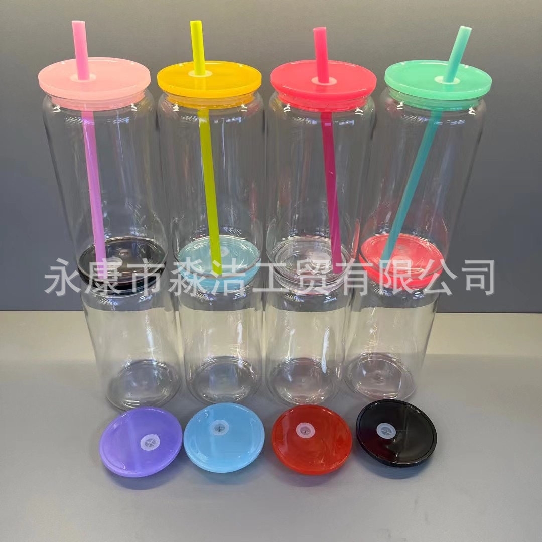 Cross-border Mason Cup sublimación de una sola capa gruesa transparente borosilicato cubierta de color de vidrio taza de agua cubierta de bambú paja al aire libre