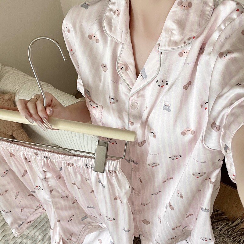 Summer New Style Ice Silk Three-Piece Pajamas for Women, Short-Sleeved Long Pants, Korean Style with Chest Pads, Thin Home Wear Set